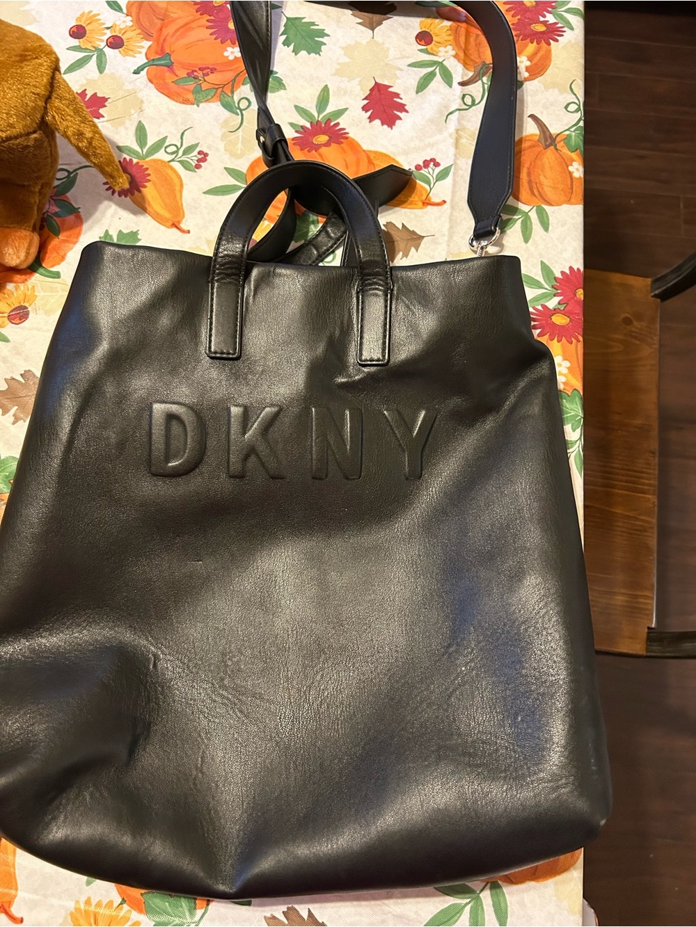 DKNY Black Embossed Leather Tote with Shoulder Strap
